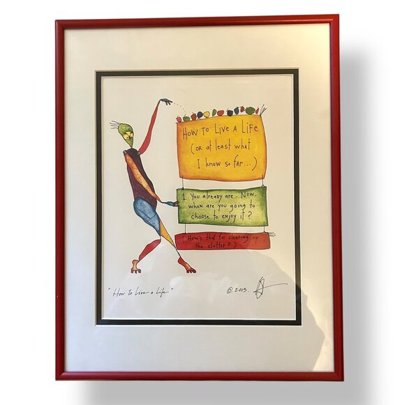 Brian Andreas Print "How To Live A Life" Matted Framed in Red 11x14 in. - Picture 1 of 3